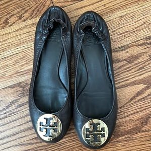 Tory Burch Brown Leather Minnie Flats